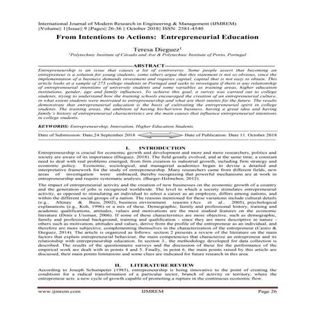 From Intentions to Actions: Entrepreneurial Education