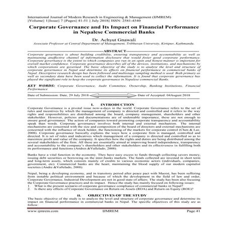 Corporate Governance and Its Impact on Financial Performance in Nepalese Comm...