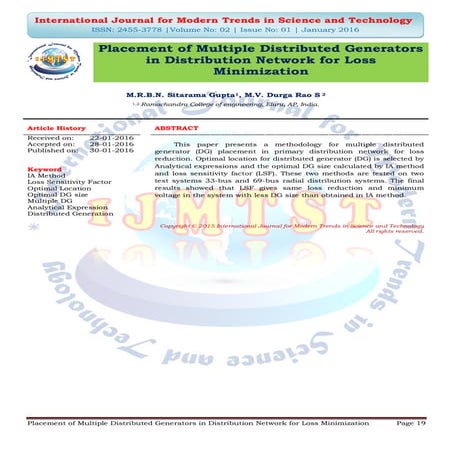 Placement of Multiple Distributed Generators in Distribution Network for Loss...