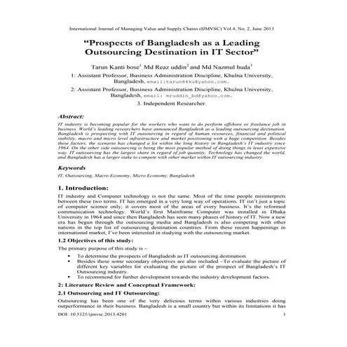 “Prospects of Bangladesh as a Leading Outsourcing Destination in IT Sector”