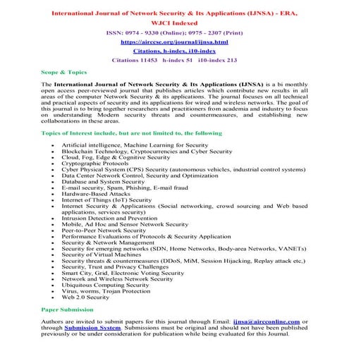 International Journal of Network Security & Its Applications (IJNSA) - ERA, WJCI Indexed