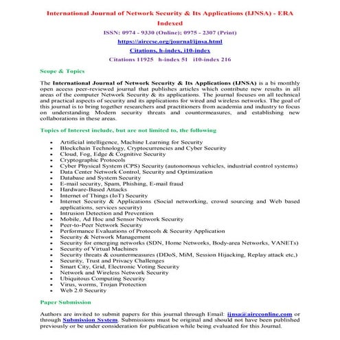 International Journal of Network Security & Its Applications (IJNSA)