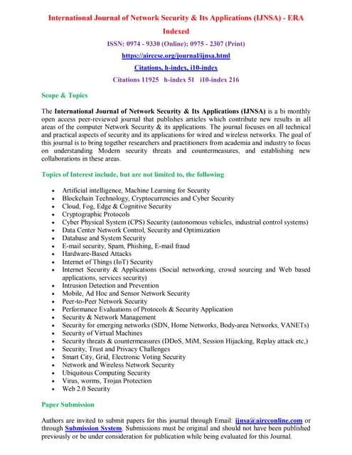 International Journal of Network Security & Its Applications (IJNSA)
