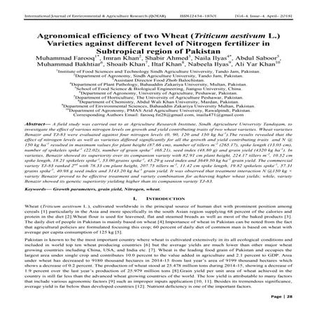 Agronomical efficiency of two Wheat (Triticum aestivum L.) Varieties against ...