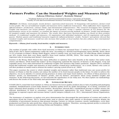 Farmers Profits: Can the Standard Weights and Measures Help?