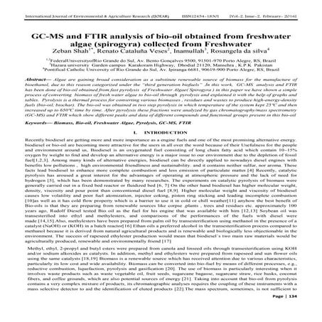 GC-MS and FTIR analysis of bio-oil obtained from freshwater algae ...