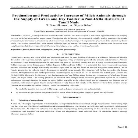 Production and Productivity Increase of Milch Animals through the Supply of G...