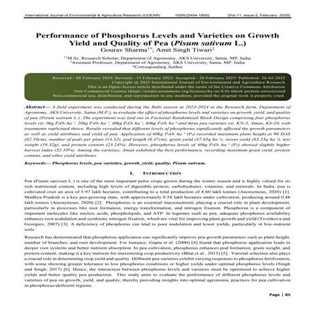 Performance of Phosphorus Levels and Varieties on Growth Yield and ...
