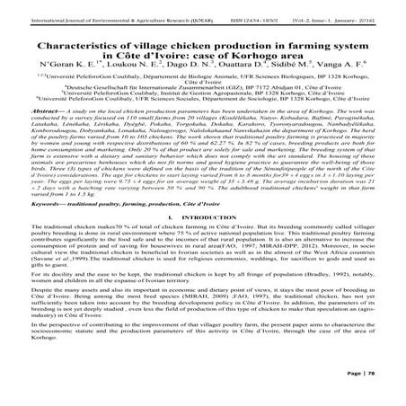 Characteristics of village chicken production in farming system in Côte d’Ivo...