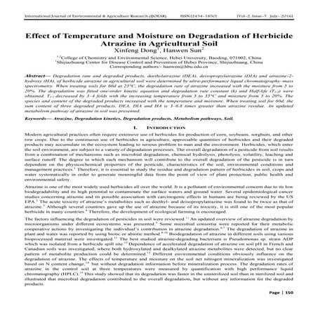 Effect of Temperature and Moisture on Degradation of Herbicide Atrazine ...