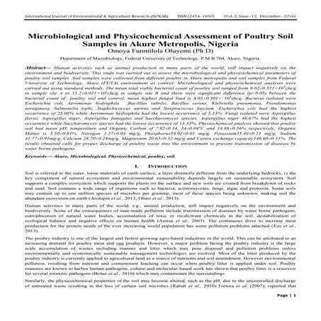 Microbiological and Physicochemical Assessment of Poultry Soil Samples in Aku...