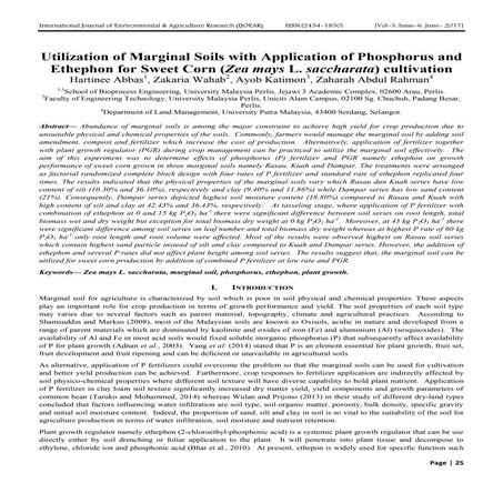 Utilization of Marginal Soils with Application of Phosphorus and Ethephon for...