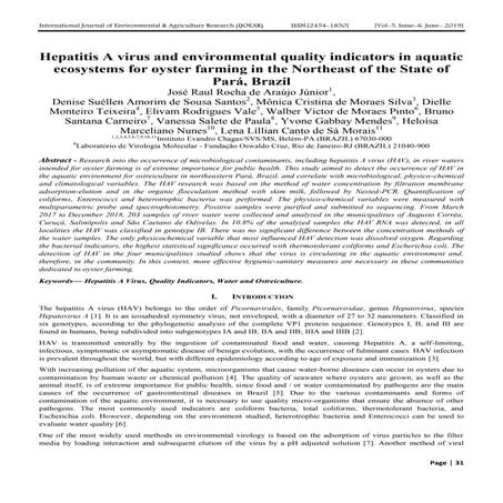 Hepatitis A virus and environmental quality indicators in aquatic ecosystems ...