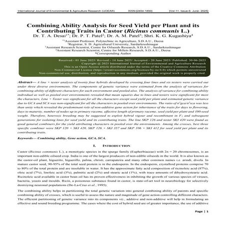 Combining Ability Analysis for Seed Yield per Plant and its ...