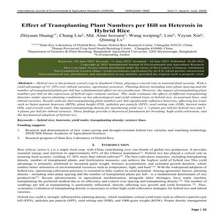 Effect of Transplanting Plant Numbers per Hill on Heterosis in Hybrid ...