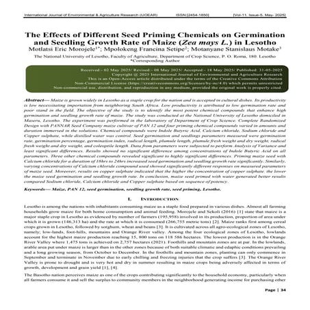 The Effects of Different Seed Priming Chemicals on Germination and ...