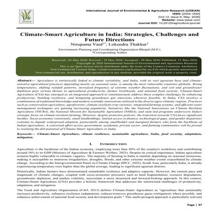 Role of Climate Smart Agriculture(CSA) in addressing challenges of Food ...