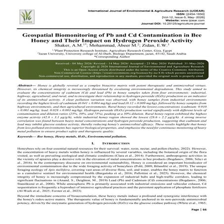 Geospatial Biomonitoring of Pb and Cd in Honey and Impact on H2O2 ...
