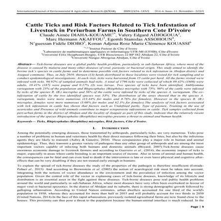 Cattle Ticks and Risk Factors Related to Tick Infestation of Livestock in Per...