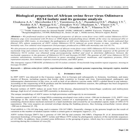 African Swine Fever (ASF) virus genomics and diagnostics | PDF