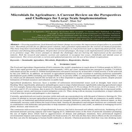 Microbials In Agriculture: A Current Review on the Perspectives and ...