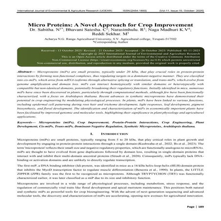 Micro Proteins: A Novel Approach for Crop Improvement