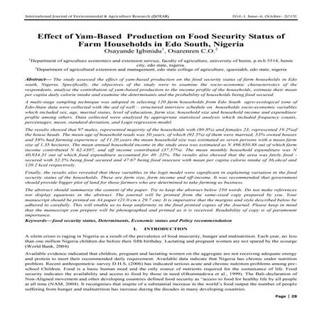 Effect of Yam-Based  Production on Food Security Status of Farm Households in...