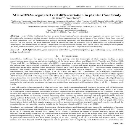 MicroRNAs regulated cell differentiation in plants: Case Study