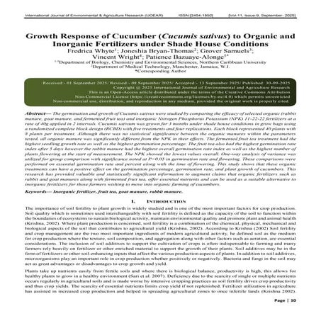 Growth Response of Cucumber (Cucumis sativus) to Organic and Inorganic Fertil...