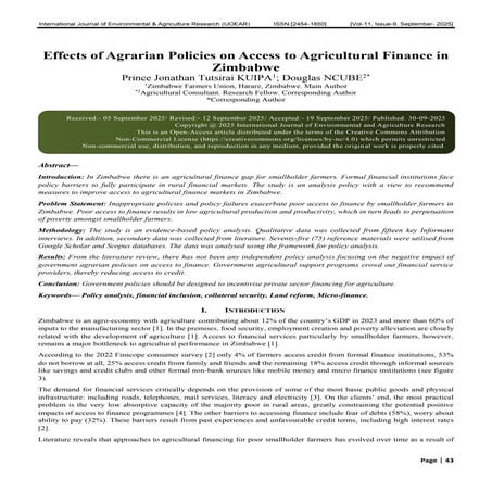 Effects of Agrarian Policies on Access to Agricultural Finance in Zimbabwe