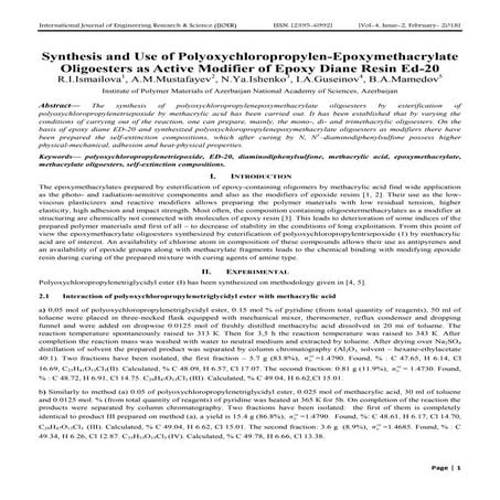 Synthesis and Use of Polyoxychloropropylen-Epoxymethacrylate Oligoesters as A...