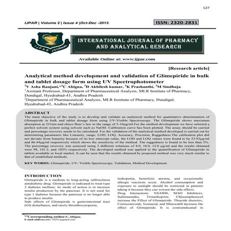 Analytical method development and validation of Glimepiride in bulk and table...