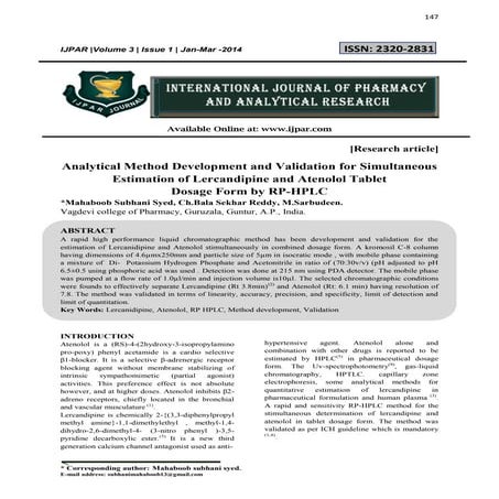 Analytical Method Development and Validation for Simultaneous Estimation of L...