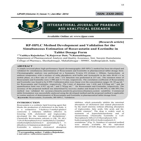 RP-HPLC Method Development and Validation for the Simultaneous estimation of ...