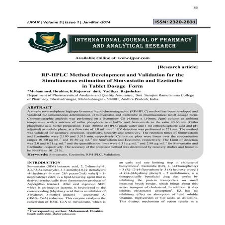 RP-HPLC Method Development and Validation for the Simultaneous estimation of ...