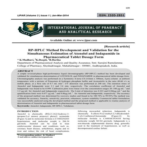 RP-HPLC Method Development and Validation for the Simultaneous Estimation of ...