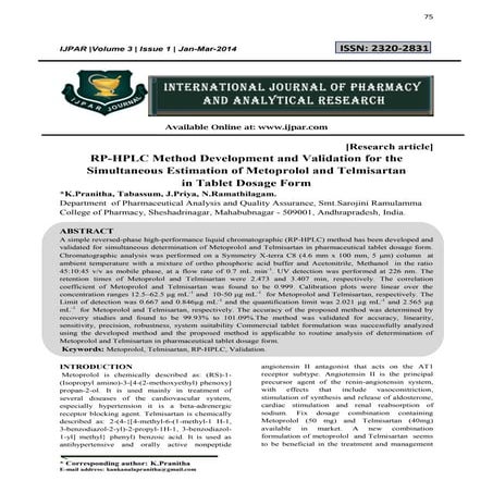 RP-HPLC Method Development and Validation for the Simultaneous Estimation of ...