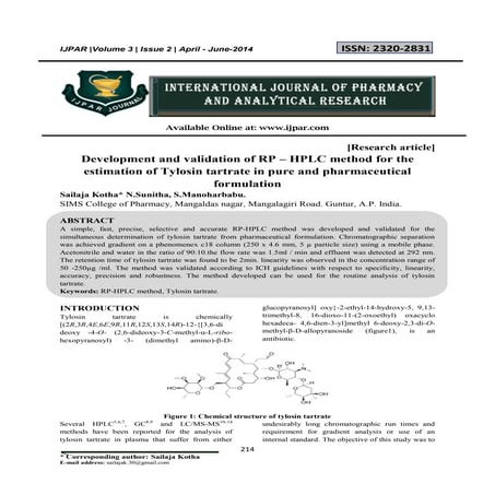Development and validation of RP – HPLC method for the estimation of Tylosin ...