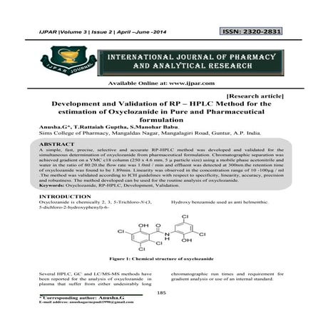 Development and Validation of RP – HPLC Method for the estimation of Oxycloza...