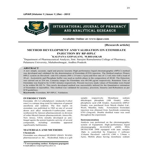 Method Development and Validation on Etomidate injection by RP-HPLC