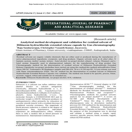 Analytical method development and validation for residual solvent of ...