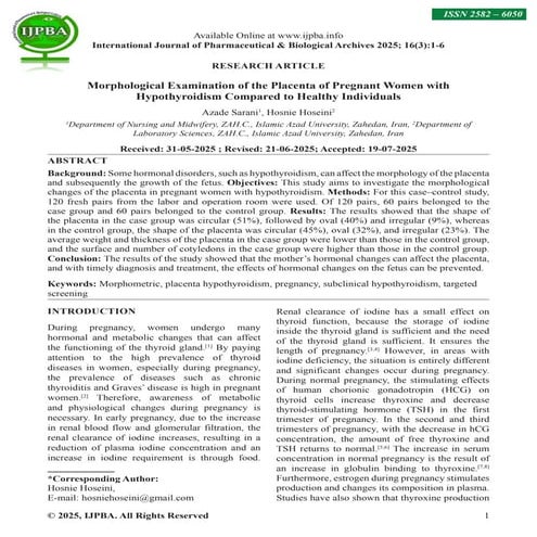 Morphological Examination of the Placenta of Pregnant Women with Hypothyroidi...