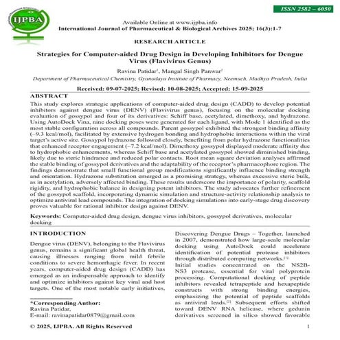 Strategies for Computer-aided Drug Design in Developing Inhibitors for Dengue...