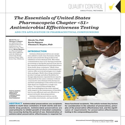 The Essentials of USP chapter 51 antimicrobial effectiveness testing PDF