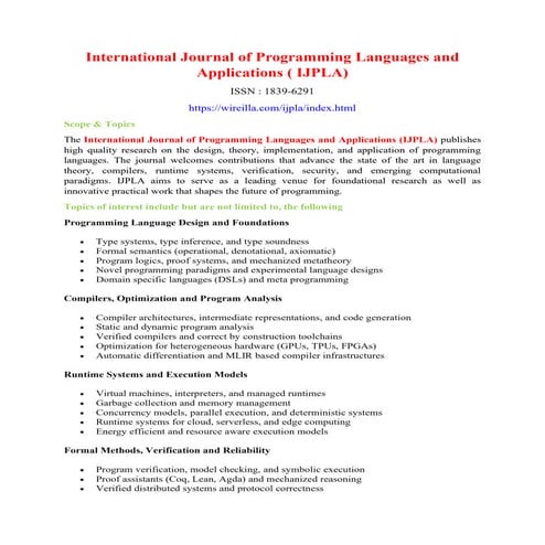 International Journal of Programming Languages and Applications ...