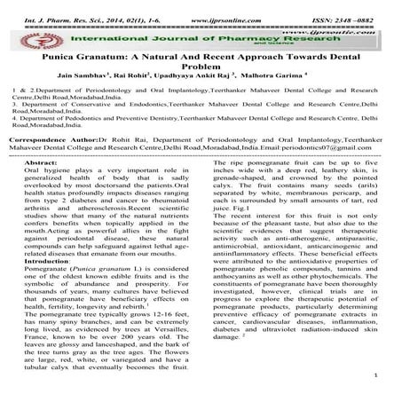 Punica Granatum: A Natural And Recent Approach Towards Dental ProblemIjprsonline vol2 006
