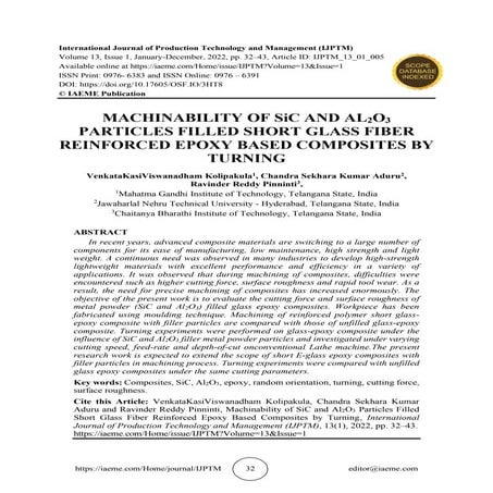 MACHINABILITY OF SiC AND AL2O3 PARTICLES FILLED SHORT GLASS FIBER REINFORCED ...