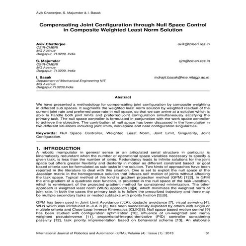 Compensating Joint Configuration through Null Space Control in Composite Weig...