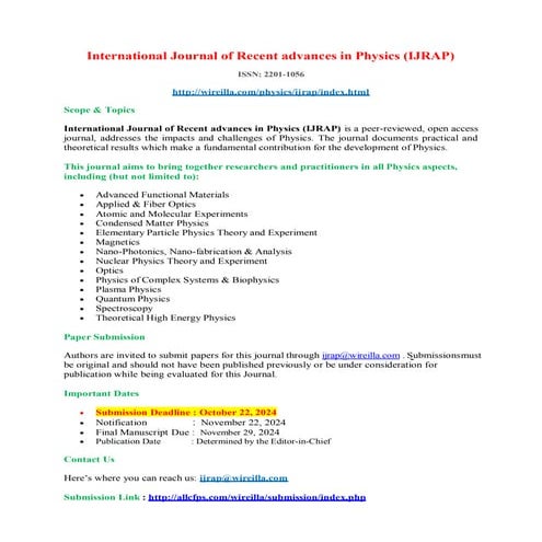 International Journal of Recent advances in Physics (IJRAP)