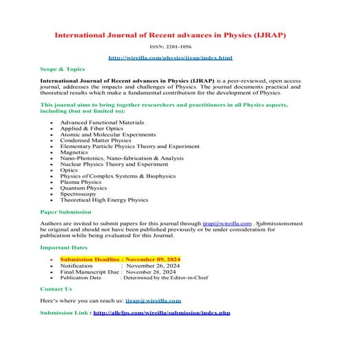 International Journal of Recent advances in Physics (IJRAP)